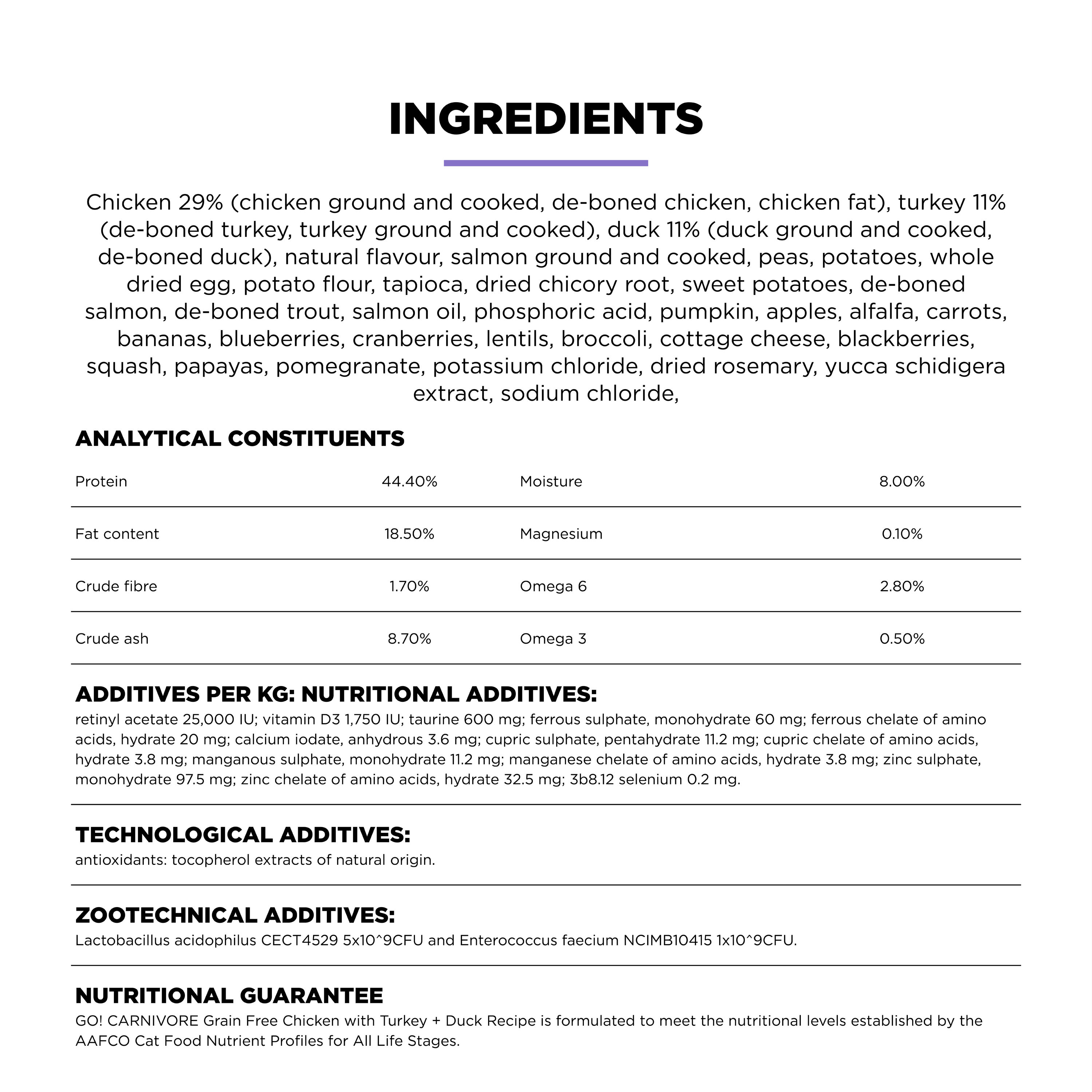 Go! Carnivore Grain Free Chicken, Turkey + Duck Recipe for Cats